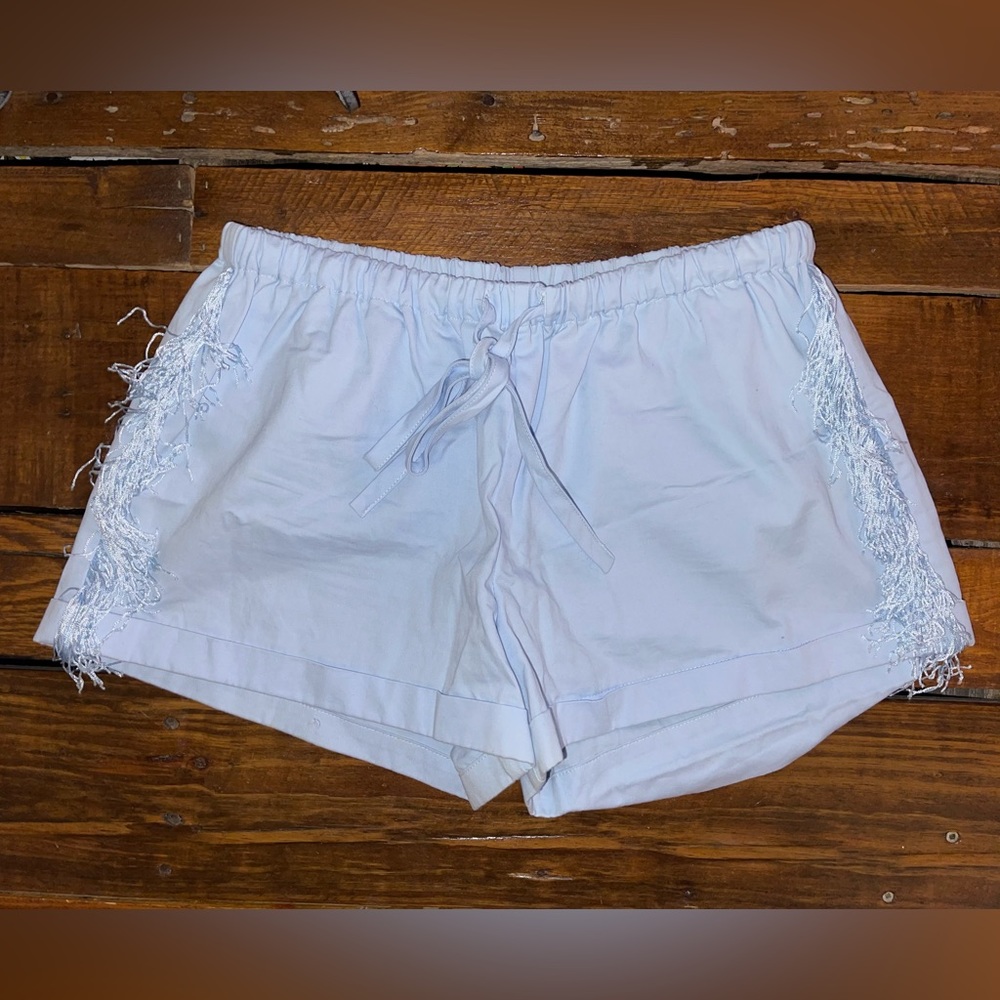 Kittenish Blue Fringe Shorts